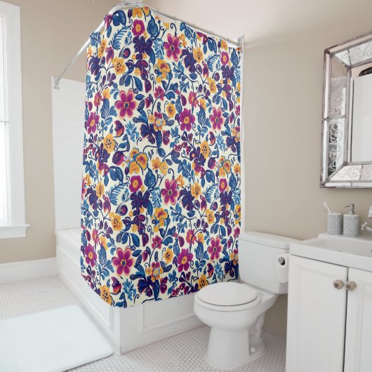 Rideaux De Douche Modèle floral coloré (En situation)