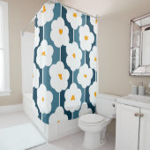 Rideaux De Douche Modèle floral moderne du milieu du siècle brillant (En situation)