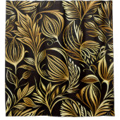 Rideaux De Douche Modèle Floral Or Sur Noir (Devant)