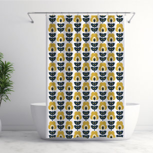 Rideaux De Douche Modèle floral rétro Marine et moutarde Jaune