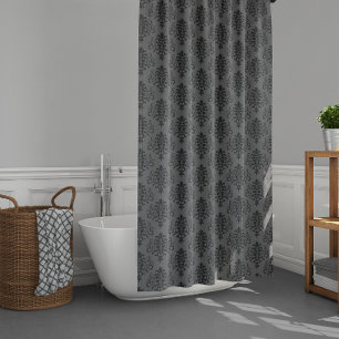 Rideaux De Douche Modèle gothique gris noir Damas