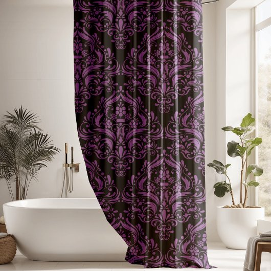 Rideaux De Douche Modèle moderne de Damas noir et violet