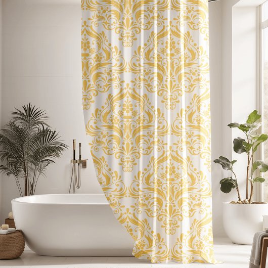 Rideaux De Douche Modèle unique jaune et blanc classique Damas