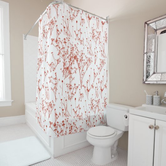 Rideaux De Douche Modern Abstract Red toile Wildflowers on White (En situation)
