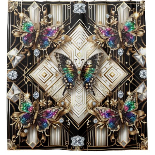 Rideaux De Douche Modern Art Deco Rainbow Butterfly (Devant)