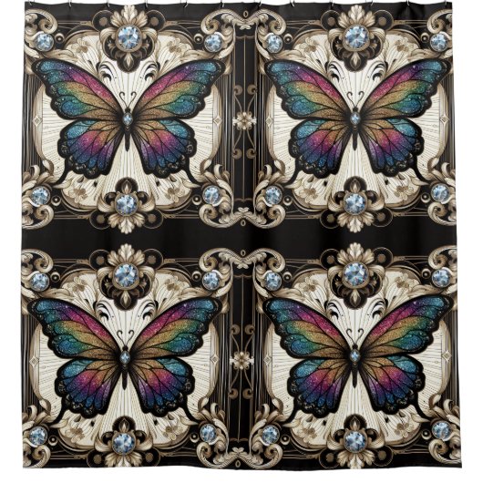 Rideaux De Douche Modern Art Nouveau Rainbow Butterfly (Devant)