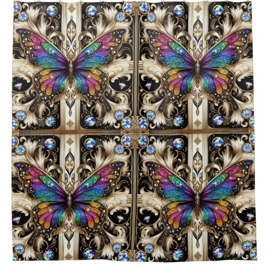 Rideaux De Douche Modern Art Nouveau Rainbow Butterfly (Devant)