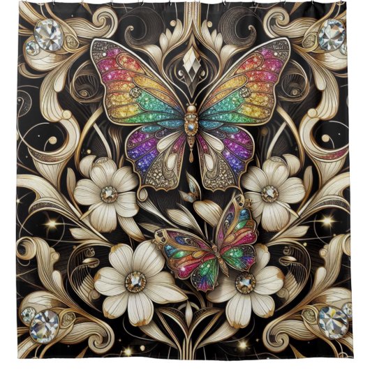 Rideaux De Douche Modern Art Nouveau Rainbow Butterfly (Devant)