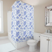 Rideaux De Douche Modern Blue Toile Cacao and Chocolate Pattern (En situation)