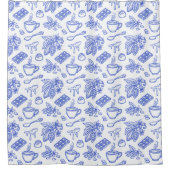 Rideaux De Douche Modern Blue Toile Cacao and Chocolate Pattern (Devant)