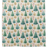 Rideaux De Douche Modern Christmas Trees and Candy Canes Curtain (Devant)