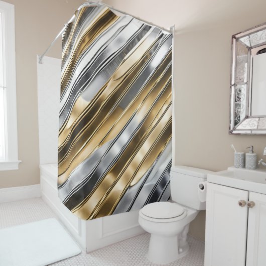 Rideaux De Douche Modern, cool, chic, silver and gold stripe pattern (En situation)
