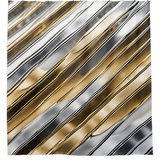 Rideaux De Douche Modern, cool, chic, silver and gold stripe pattern (Devant)