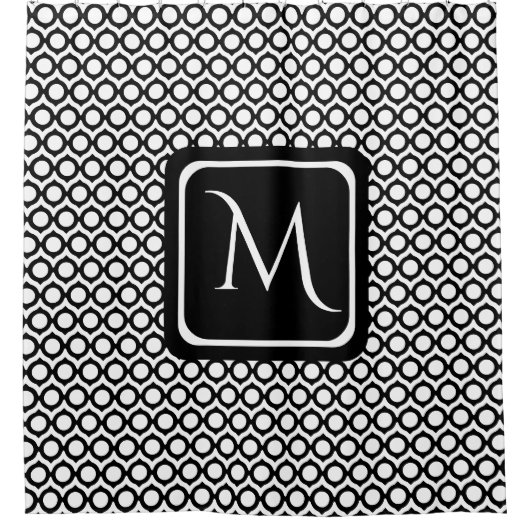 Rideaux De Douche Modern Geometric Monogram Black White (Devant)