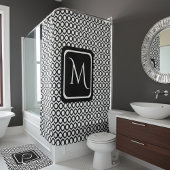 Rideaux De Douche Modern Geometric Monogram Black White