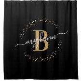 Rideaux De Douche Modern Girly Black Gold Nom Script Monogramme (Devant)