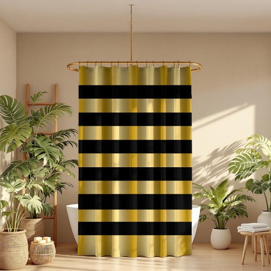 Rideaux De Douche Modern Gold Stripes Black Background Throw