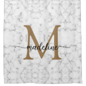 Rideaux De Douche Modern Marble Gold Girly Script Monogram (Devant)
