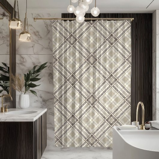 Rideaux De Douche Modern Pastel Curtain Neutral Geometry for Bath