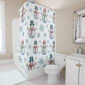 Rideaux De Douche Modern Pastel Watercolor Winter Snowflake Snowman (En situation)