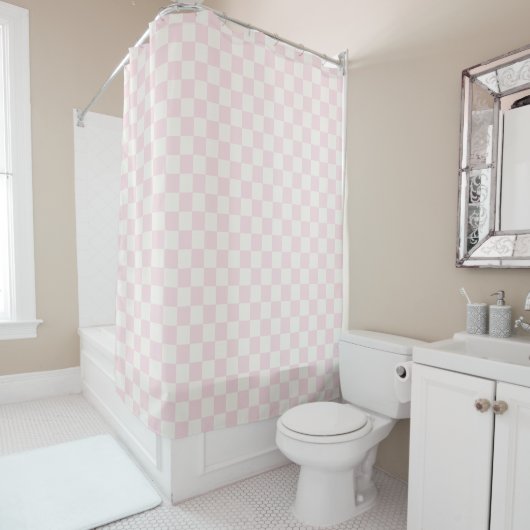 Rideaux De Douche Modern Pink White Checkered Pattern (En situation)
