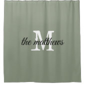 Rideaux De Douche Modern Sage Green Monogram Family Name (Devant)