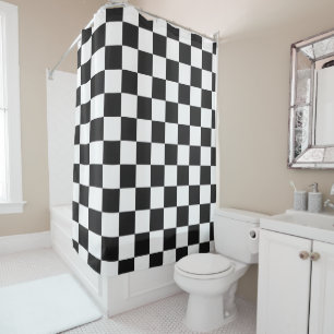Rideaux De Douche Moderne à carreaux noir et blanc sophistiqué