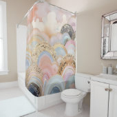 Rideaux De Douche Moderne abstrait pastel rose clair et beige (En situation)