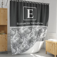 Moderne Agritourisme Monogramme Floral noir et bla