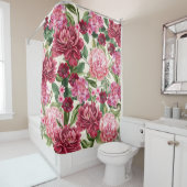 Rideaux De Douche Moderne Aquarelle fleurie rose rouge (En situation)