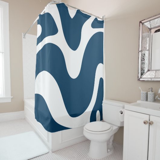 Rideaux De Douche Moderne blanc & bleu (En situation)