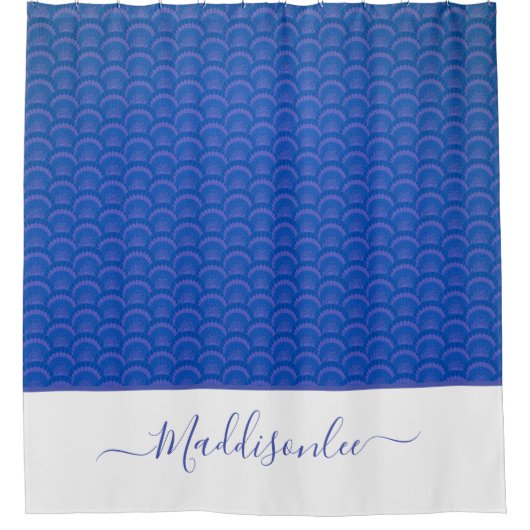 Rideaux De Douche Moderne Bleu Blancs Coquillages Monogramme Nom Côt (Devant)