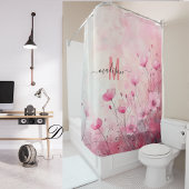 Rideaux De Douche Moderne Chic Monogramme Rose Écriture Élégante Mar