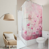 Rideaux De Douche Moderne Chic Monogramme Rose Écriture Élégante Mar
