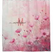Rideaux De Douche Moderne Chic Rose Monogramme Élégant Écriture Mari (Devant)