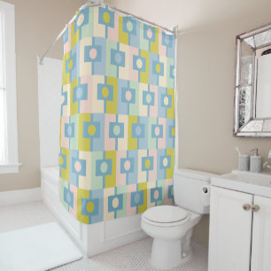 Rideaux De Douche Moderne du milieu du siècle Rektangel Pastel géomé