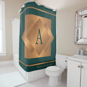 Rideaux De Douche Moderne élégant monogramme tendance or et vert