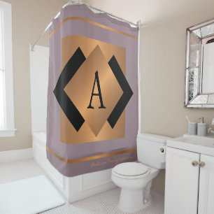 Rideaux De Douche Moderne élégant tendance or noir chic monogrammé