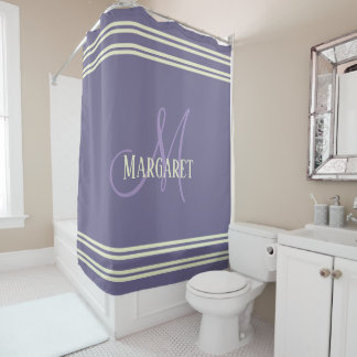 Rideaux De Douche Moderne élégant violet blanc nom personnalisé
