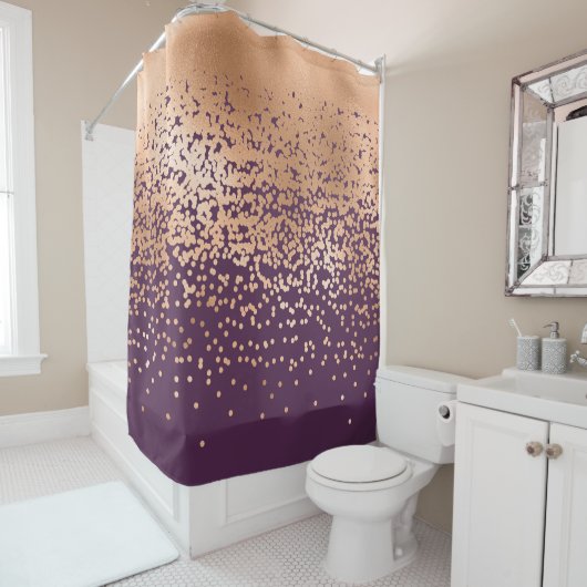 Rideaux De Douche Moderne Glamour Or Purple Polka Dot Gradient (En situation)