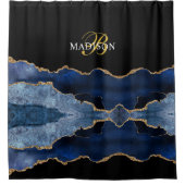 Rideaux De Douche Moderne Monogramme Bleu Black Agate Or (Devant)