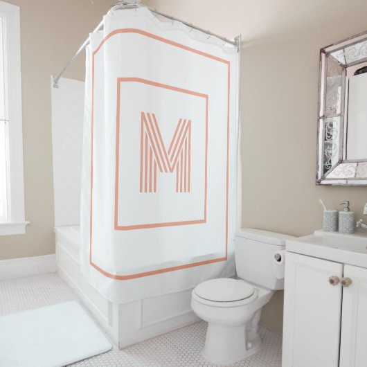 Rideaux De Douche Moderne monogramme initial style blanc pêche (En situation)