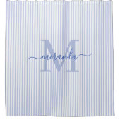 Rideaux De Douche Moderne Monogramme Nom Rayures Bleues & Blanches (Devant)