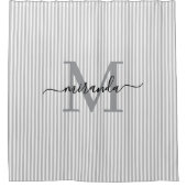 Rideaux De Douche Moderne Monogramme Nom Rayures Grises et Blanches (Devant)