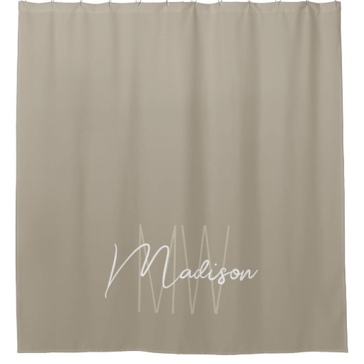 Rideaux De Douche Moderne Monogramme Nom Script Beige (Devant)