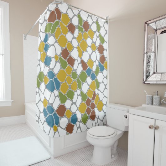 Rideaux De Douche Moderne, moutarde jaune, turquoise, vert, blanc (En situation)