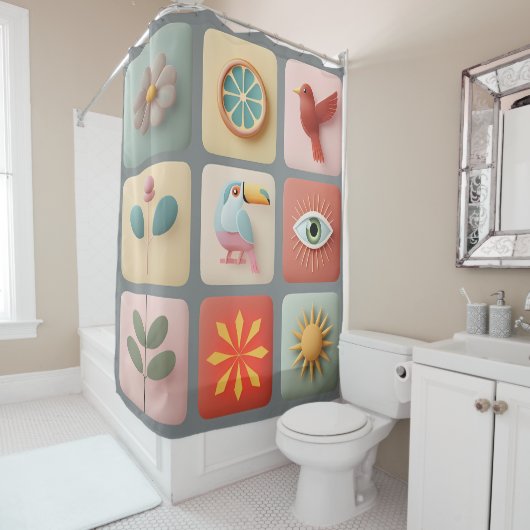 Rideaux De Douche Moderne Pastel Nature Icons (En situation)