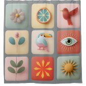 Rideaux De Douche Moderne Pastel Nature Icons (Devant)