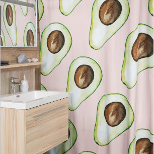 Rideaux De Douche Moderne Pastel Rose Et Vert Motif Avocado