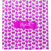 Rideaux De Douche Moderne Purple Rose Doodled Hearts Valentine Nom (Devant)